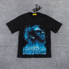Blue Flame Portrait Double‑Sided Graphic Print Crew Neck Streetwear T‑Shirt