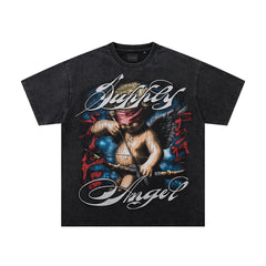 Vintage Tempted Angel Black Double‑Sided Graphic Print Crew‑Neck Streetwear T‑Shirt