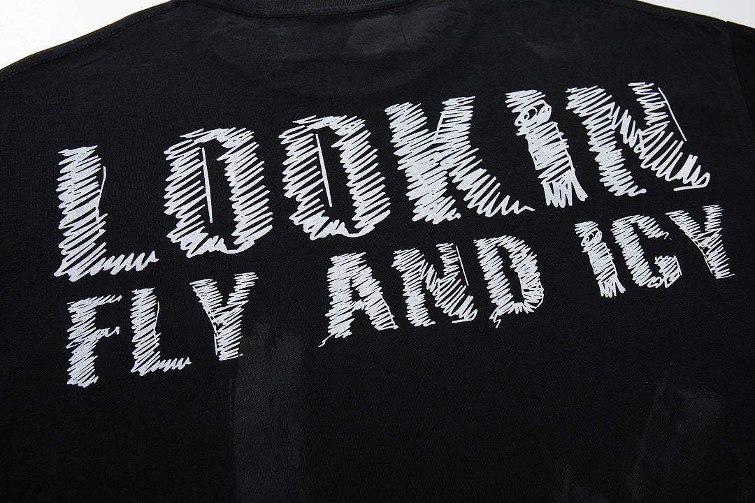 Lookin Fly And Icy Skull Hip‑Hop Double‑Sided Graphic Print Crew Neck Streetwear T‑Shirt