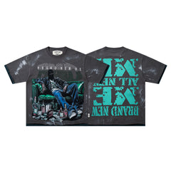 Teal Figure Portrait Double‑Sided Graphic Print Crew Neck Streetwear T‑Shirt