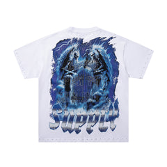 Melting Heart White Vintage‑Washed Double‑Sided Graphic Print Crew‑Neck Streetwear T‑Shirt