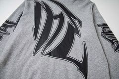 Heather Grey Vintage Gothic Letter Zip‑Up Oversized Hoodie Urban Streetwear Sweatshirt