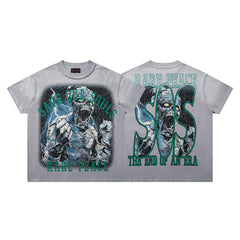 Rare Peace SOS The End Of An Era Light‑Grey Washed Double‑Sided Graphic Print Crew‑Neck Streetwear T‑Shirt