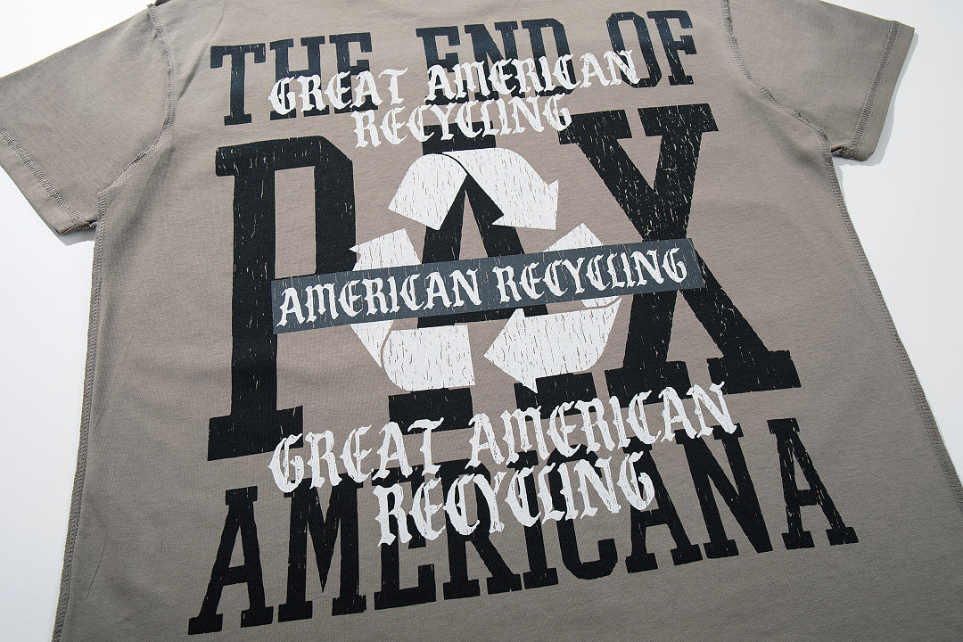 The End Of Pax Americana Taupe‑Washed Double‑Sided Graphic Print Crew‑Neck Streetwear T‑Shirt