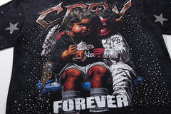 Forever Star Accented Hip‑Hop Portrait Double‑Sided Graphic Print Crew Neck Streetwear T‑Shirt