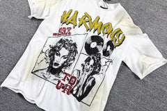 HVM Harmony Vintage Tour Portrait Tie‑Dye White Double‑Sided Graphic Print Crew Neck Streetwear T‑Shirt