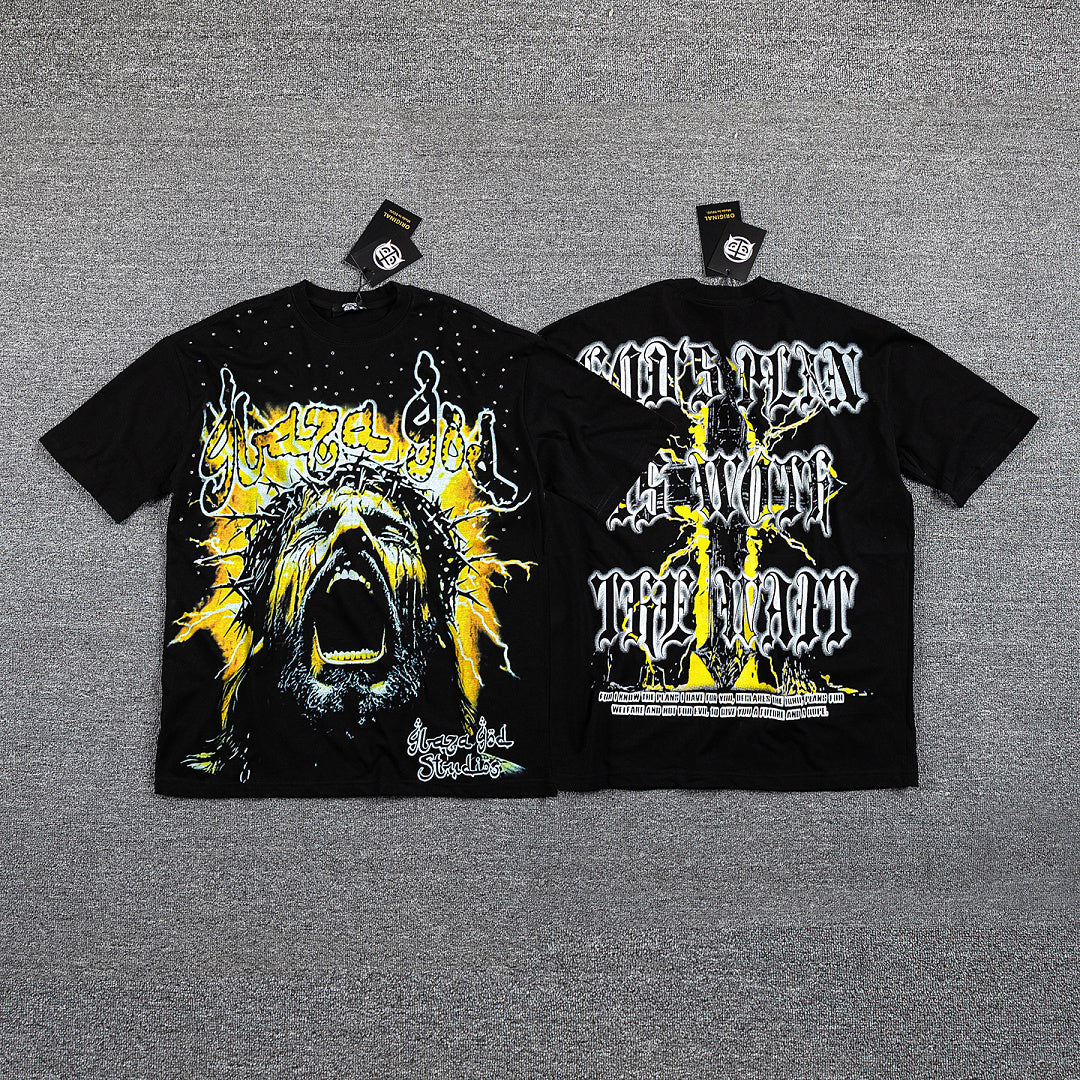 Keep Calm Love The Game Yellow Lightning Double‑Sided Graphic Print Crew Neck Streetwear T‑Shirt