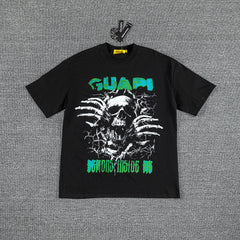 Green Skeleton Ribcage Double‑Sided Graphic Print Crew Neck Streetwear T‑Shirt