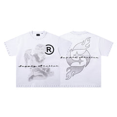 Vintage Kneeling Angel White Double‑Sided Graphic Print Crew‑Neck Streetwear T‑Shirt