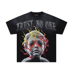 Trust No One Dark‑Age 2.0 Black Double‑Sided Graphic Print Crew‑Neck Streetwear T‑Shirt
