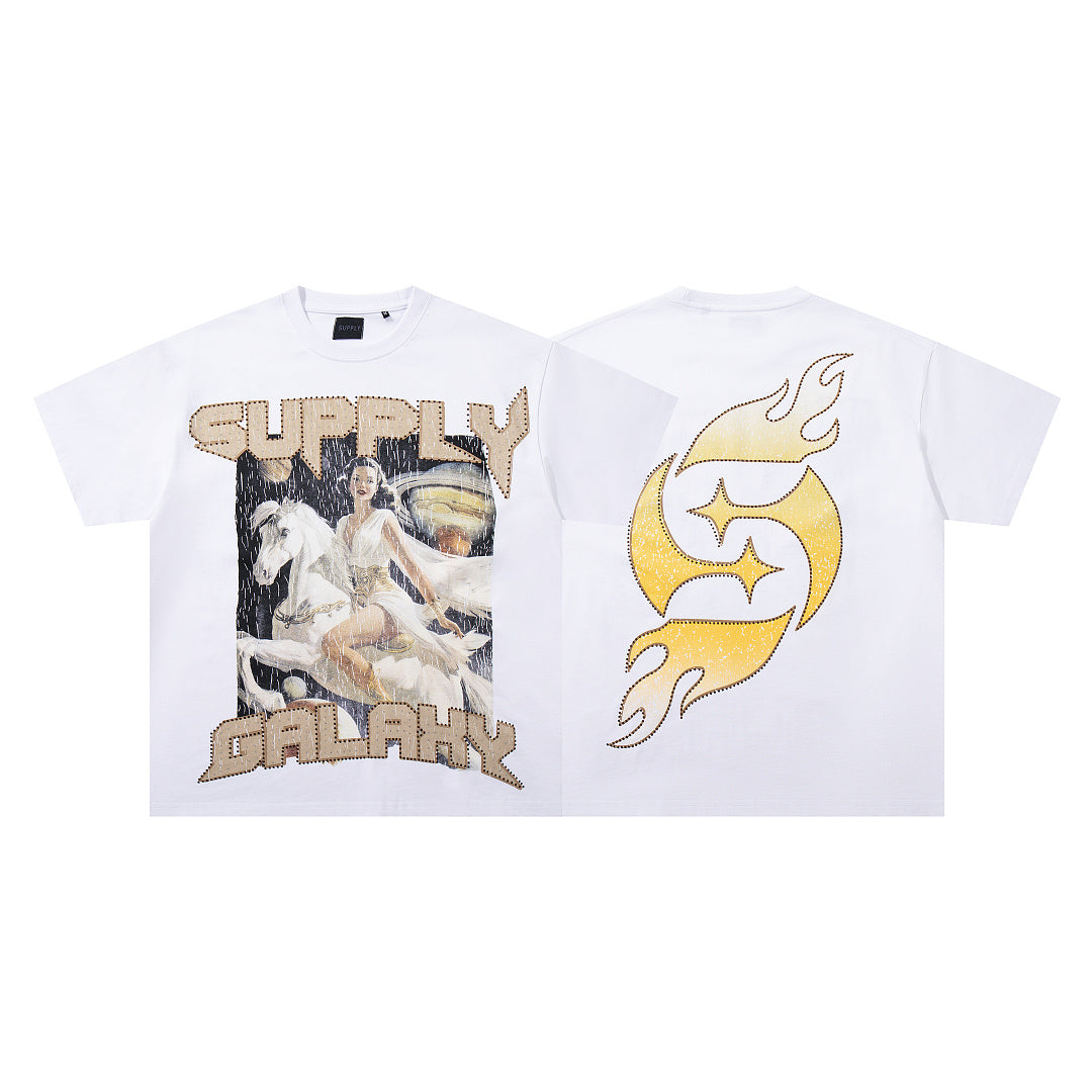 Vintage Supply Galaxy White Double‑Sided Graphic Print Crew‑Neck Streetwear T‑Shirt