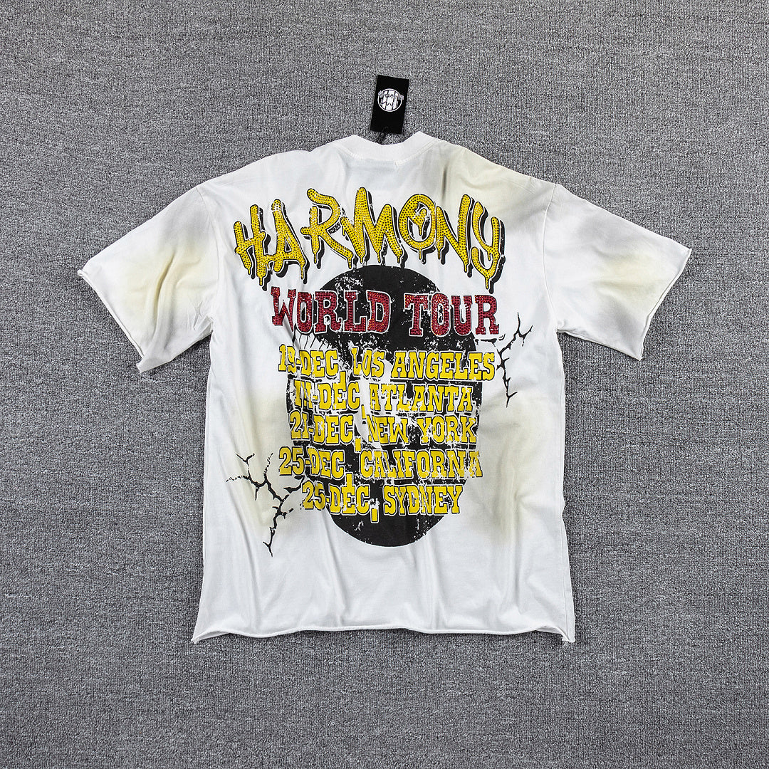 HVM Harmony Vintage Tour Portrait Tie‑Dye White Double‑Sided Graphic Print Crew Neck Streetwear T‑Shirt
