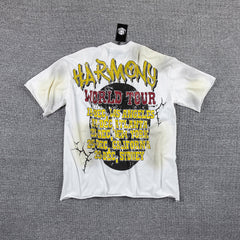 HVM Harmony Vintage Tour Portrait Tie‑Dye White Double‑Sided Graphic Print Crew Neck Streetwear T‑Shirt