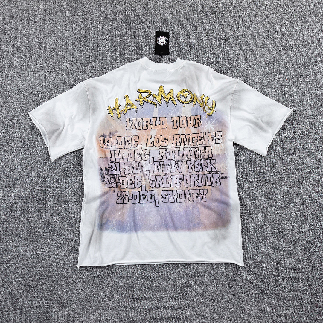 HVM Harmony Statue Portrait Tie‑Dye White Double‑Sided Graphic Print Crew Neck Streetwear T‑Shirt