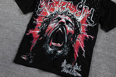 Red Thorn Screaming Portrait Double‑Sided Graphic Print Crew Neck Streetwear T‑Shirt
