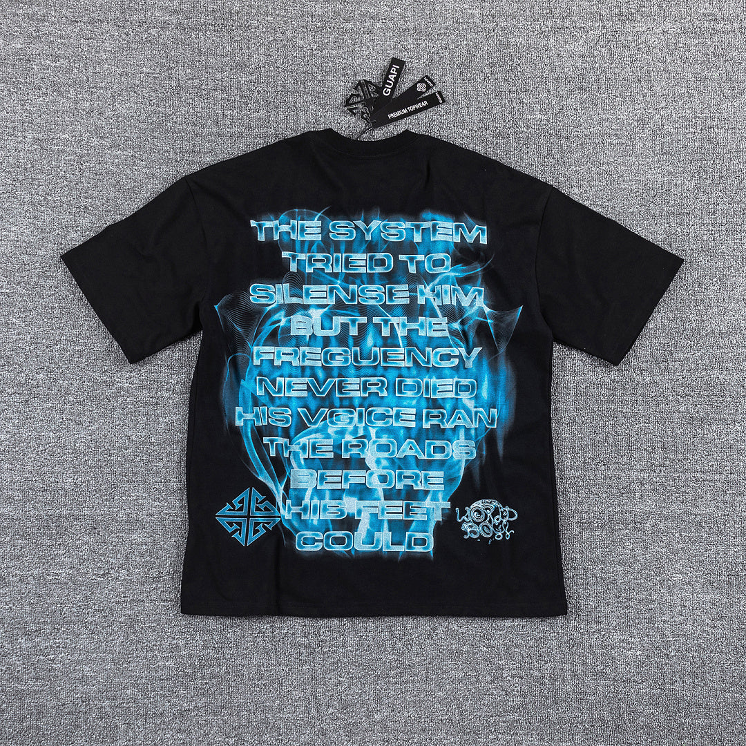 Blue Flame Portrait Double‑Sided Graphic Print Crew Neck Streetwear T‑Shirt