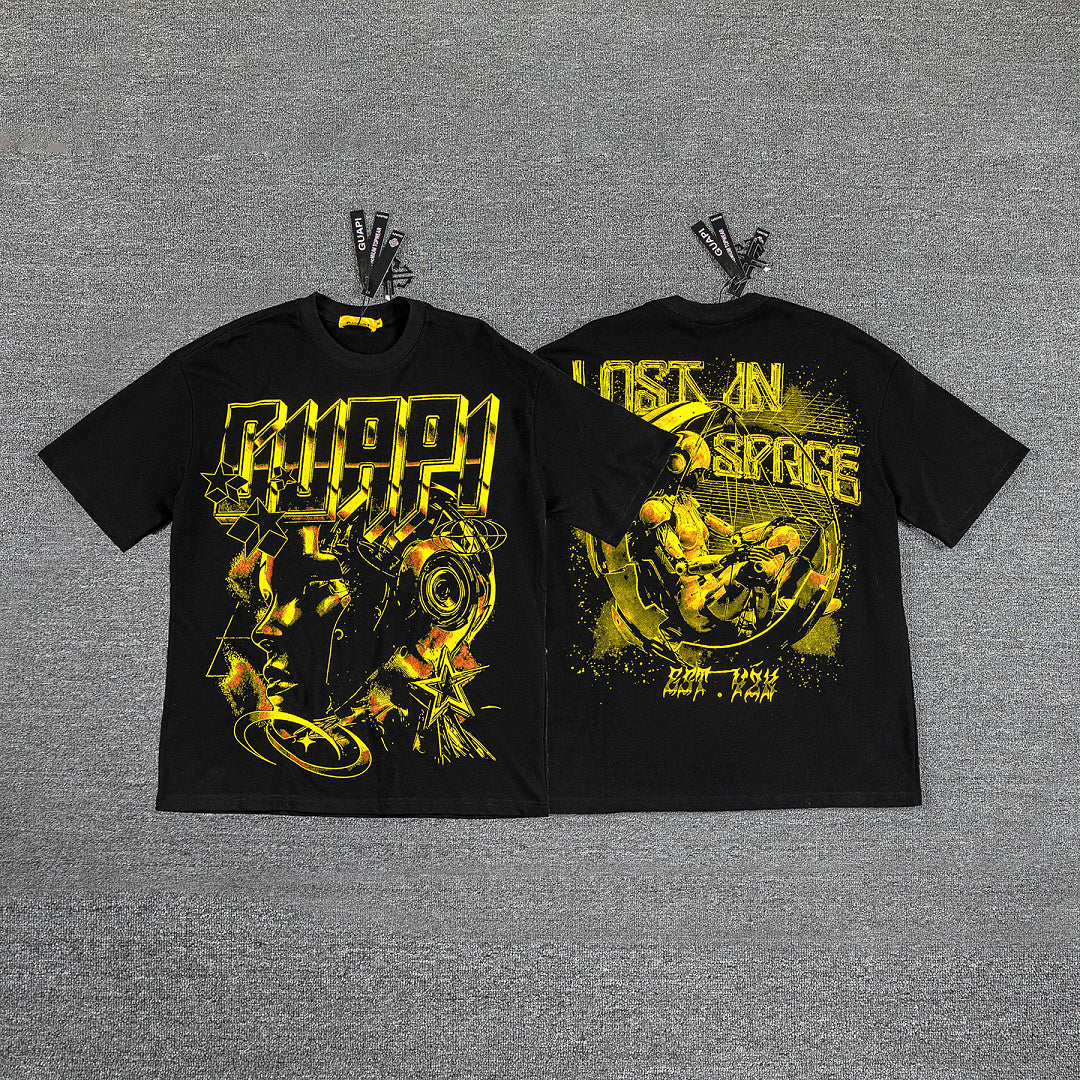 Golden Chain Portrait Double‑Sided Graphic Print Crew Neck Streetwear T‑Shirt