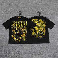 Golden Chain Portrait Double‑Sided Graphic Print Crew Neck Streetwear T‑Shirt