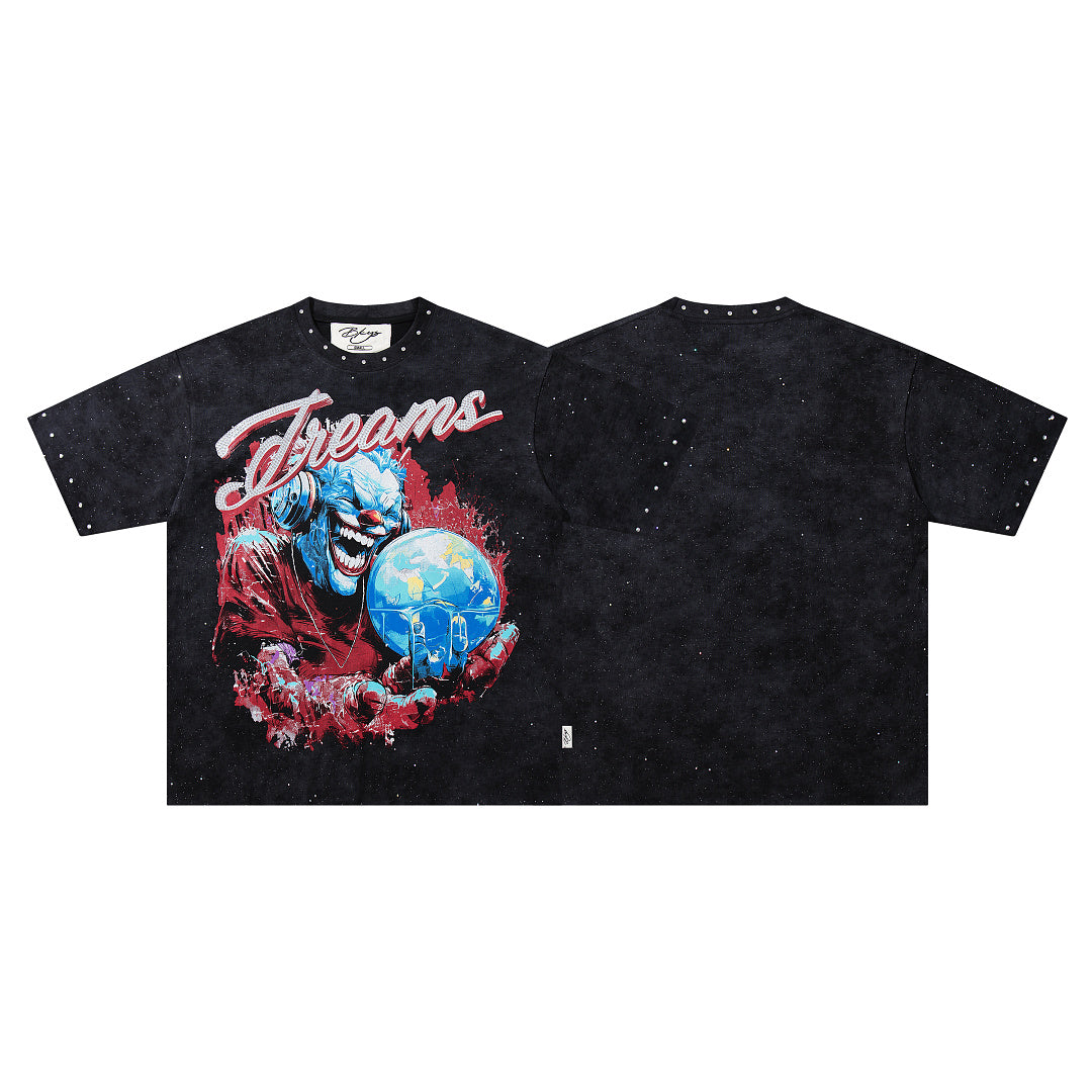Crystal Ball Skull Demon Red Graphic Print Crew Neck Streetwear T‑Shirt