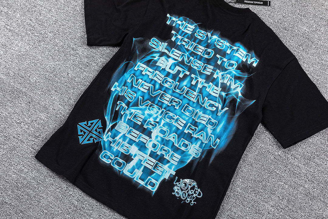 Blue Flame Portrait Double‑Sided Graphic Print Crew Neck Streetwear T‑Shirt