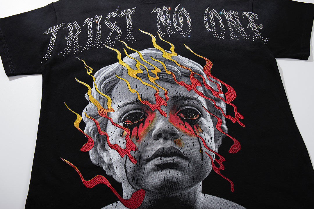 Trust No One Dark‑Age 2.0 Black Double‑Sided Graphic Print Crew‑Neck Streetwear T‑Shirt