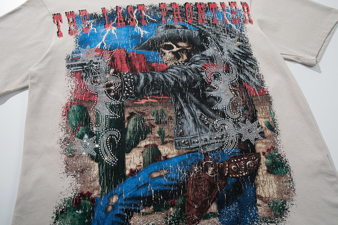 Nature Beast Off‑White Vintage‑Washed Double‑Sided Graphic Print Crew‑Neck Streetwear T‑Shirt