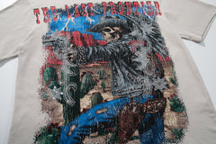 Nature Beast Off‑White Vintage‑Washed Double‑Sided Graphic Print Crew‑Neck Streetwear T‑Shirt