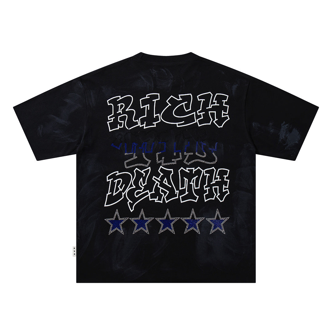 Black Washed Native Portrait Double‑Sided Graphic Print Crew Neck Streetwear T‑Shirt