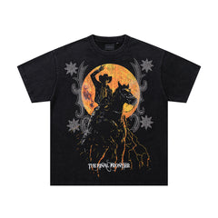 Supply Hills Black‑Washed Double‑Sided Graphic Print Crew‑Neck Streetwear T‑Shirt
