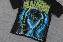 Glazagod Blue Fire Earth Double‑Sided Graphic Print Crew Neck Streetwear T‑Shirt