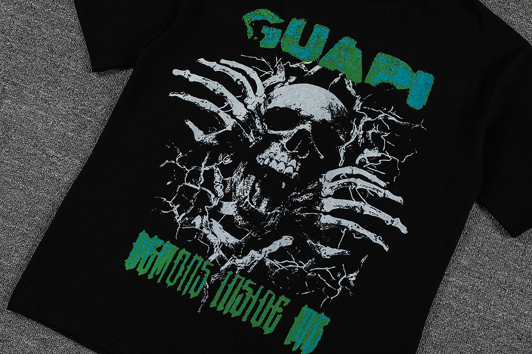 Green Skeleton Ribcage Double‑Sided Graphic Print Crew Neck Streetwear T‑Shirt