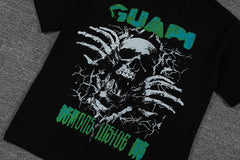 Green Skeleton Ribcage Double‑Sided Graphic Print Crew Neck Streetwear T‑Shirt