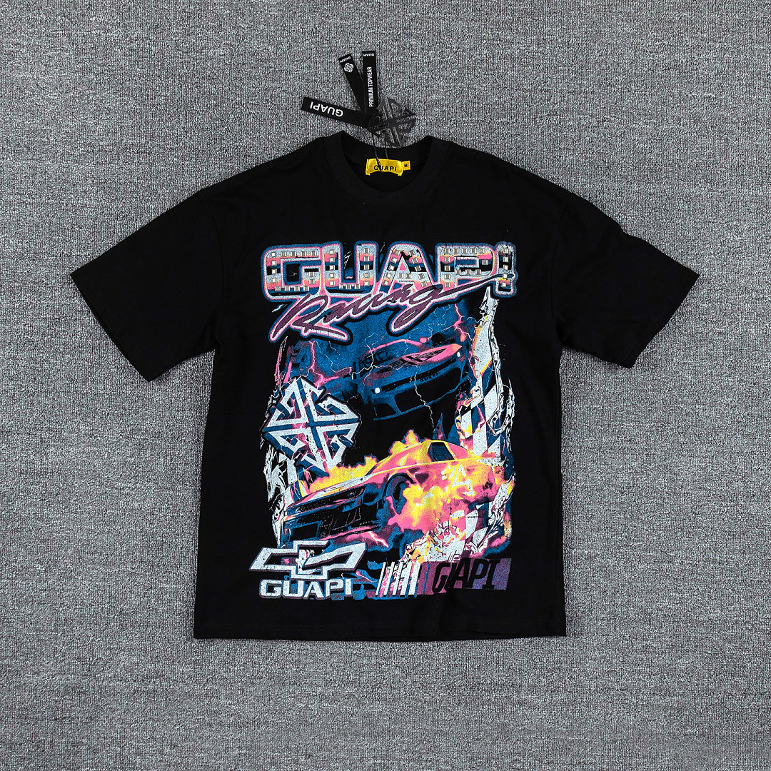 Retro Racing Car Double‑Sided Graphic Print Crew Neck Streetwear T‑Shirt