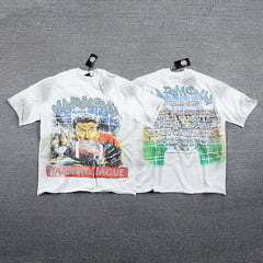 HVM Harmony Retro Car Art Tie‑Dye White Double‑Sided Graphic Print Crew Neck Streetwear T‑Shirt