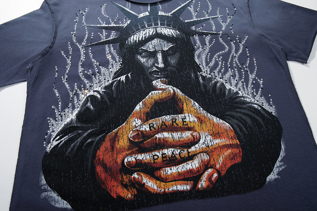 Sorry For The Rest Of The World Navy‑Washed Double‑Sided Graphic Print Crew‑Neck Streetwear T‑Shirt