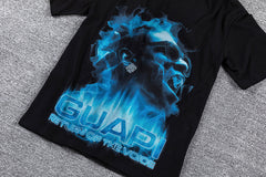 Blue Flame Portrait Double‑Sided Graphic Print Crew Neck Streetwear T‑Shirt