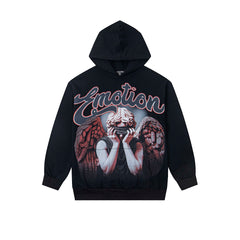 Black Gothic Angel Red Graphic Pullover Oversized Hoodie Urban Streetwear Sweatshirt