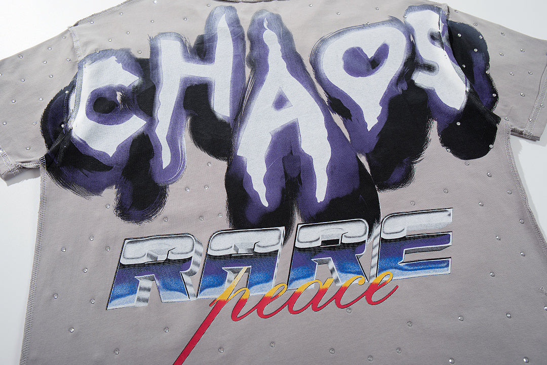 Chaos Race Car Grey Washed Double‑Sided Graphic Print Crew‑Neck Streetwear T‑Shirt
