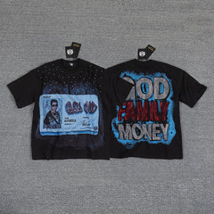 God Family Money Double‑Sided Portrait Graphic Print Crew Neck Streetwear T‑Shirt