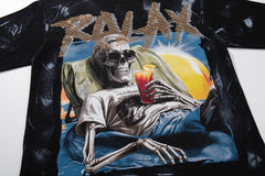 Relax Your Mind Skeleton Black Tie‑Dye Double‑Sided Graphic Print Crew Neck Streetwear T‑Shirt