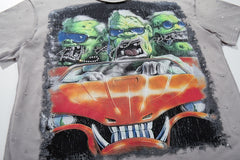 Chaos Race Car Grey Washed Double‑Sided Graphic Print Crew‑Neck Streetwear T‑Shirt