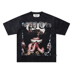 Angel Figure Dripping Letter Double‑Sided Graphic Print Crew Neck Streetwear T‑Shirt