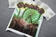 HVM Harmony Ferris Wheel Tie‑Dye White Double‑Sided Graphic Print Crew Neck Streetwear T‑Shirt
