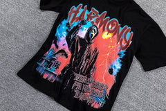 HVM Harmony Fiery Neon Figure Black Double‑Sided Graphic Print Crew Neck Streetwear T‑Shirt