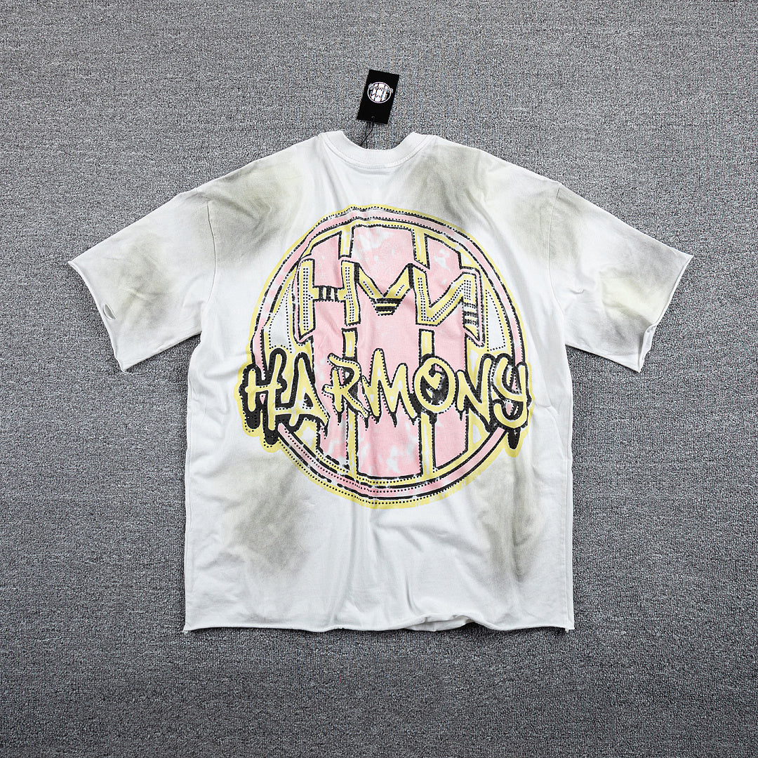 HVM Harmony Ferris Wheel Tie‑Dye White Double‑Sided Graphic Print Crew Neck Streetwear T‑Shirt