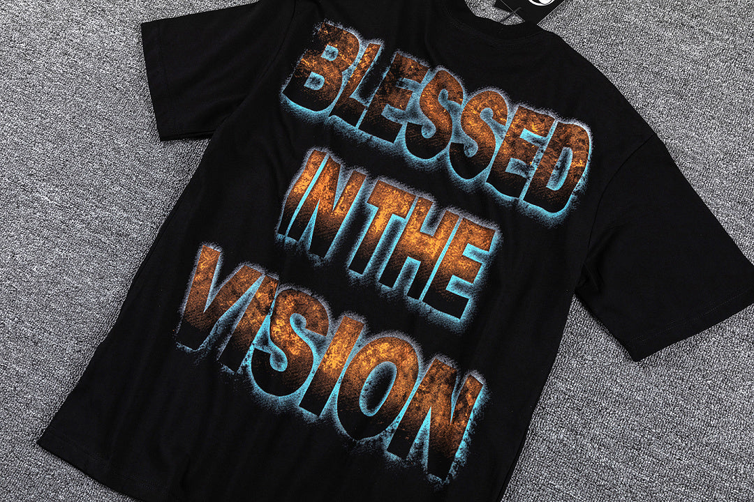 Glazagod Golden Cross Blessed In The Vision Double‑Sided Graphic Print Crew Neck Streetwear T‑Shirt