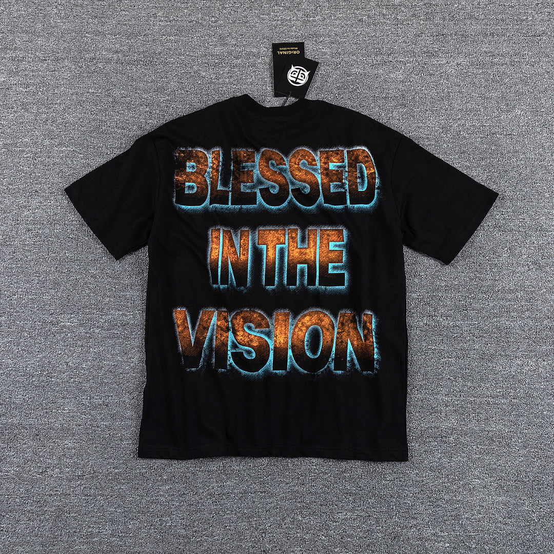 Glazagod Golden Cross Blessed In The Vision Double‑Sided Graphic Print Crew Neck Streetwear T‑Shirt
