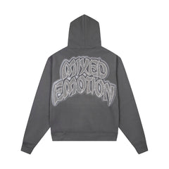 Vintage Rock Character Graphic Zip‑Up Hoodie Charcoal Grey Oversized Streetwear Sweatshirt