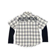 Vintage Plaid Fake Layer Long Sleeve Button Shirt Underground Streetwear