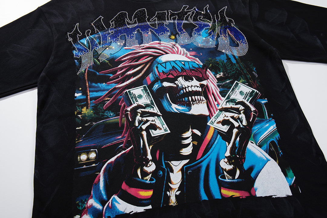 Black Washed Native Portrait Double‑Sided Graphic Print Crew Neck Streetwear T‑Shirt
